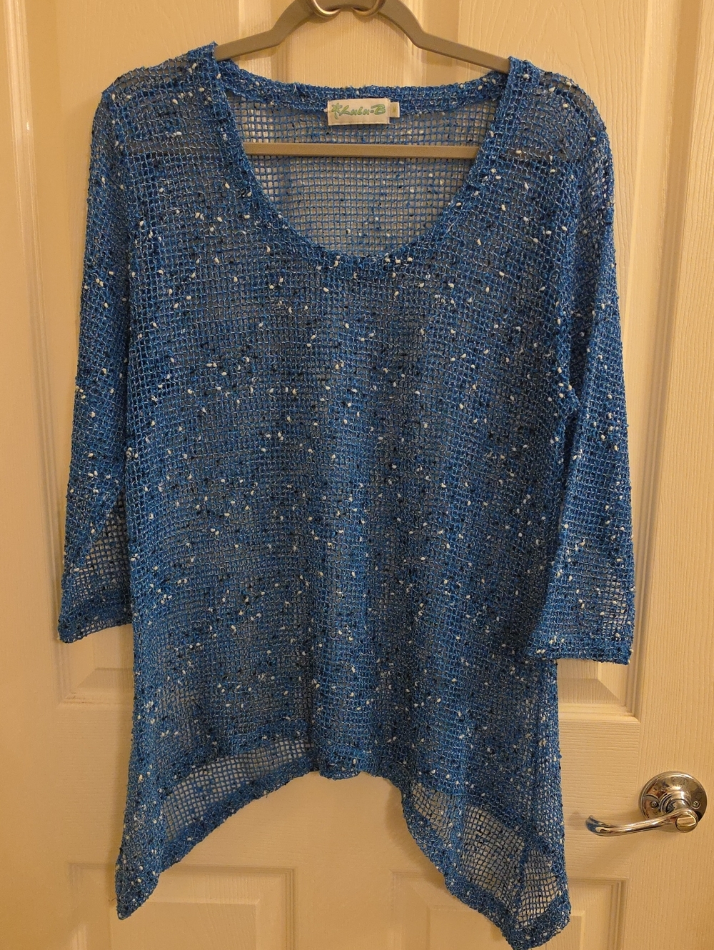 Lulu-B Blue Fishnet/Mesh Assymetrical Pullover Top/Swim Cover Up